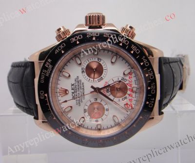 Replica Rolex Daytona Watch White Face & Black Ceramic Rose Gold 